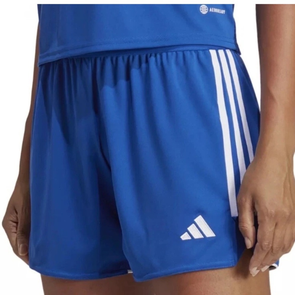 Adidas Womens Aeroready Soccer Shorts Royal Blue Striped Athletic Size Small